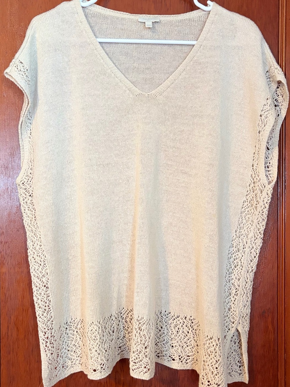 Talbots Linen Knit Tunic Sweater with Crochet Hem